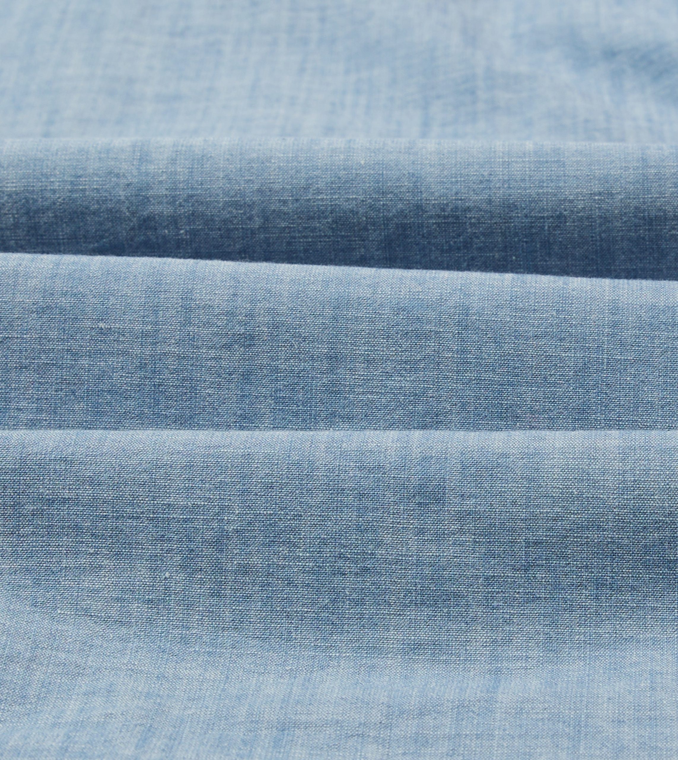 Bleach Wash Chambray Cotton Long Sleeve Cuban Shirt - Image 2