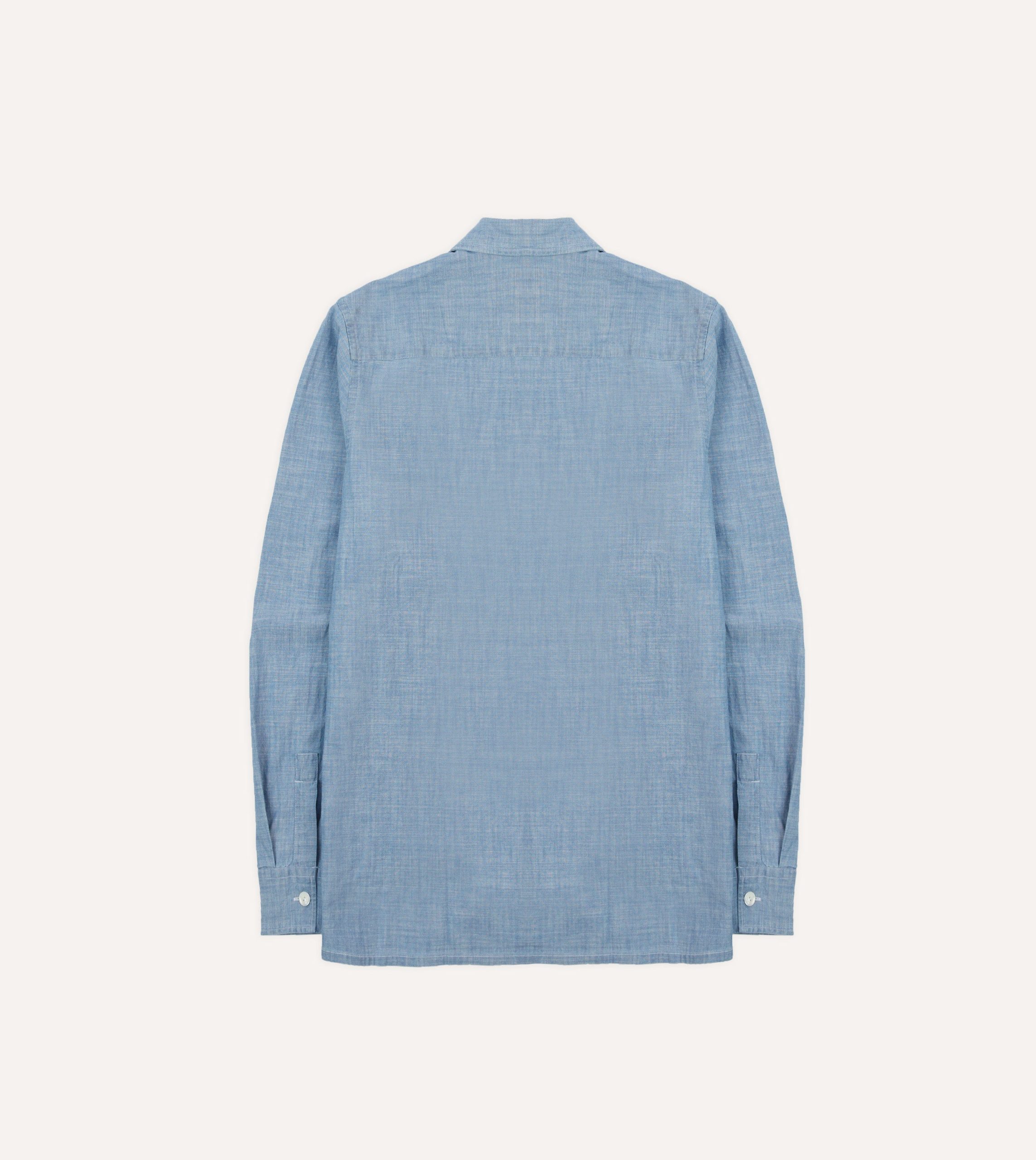 Bleach Wash Chambray Cotton Long Sleeve Cuban Shirt - Image 6
