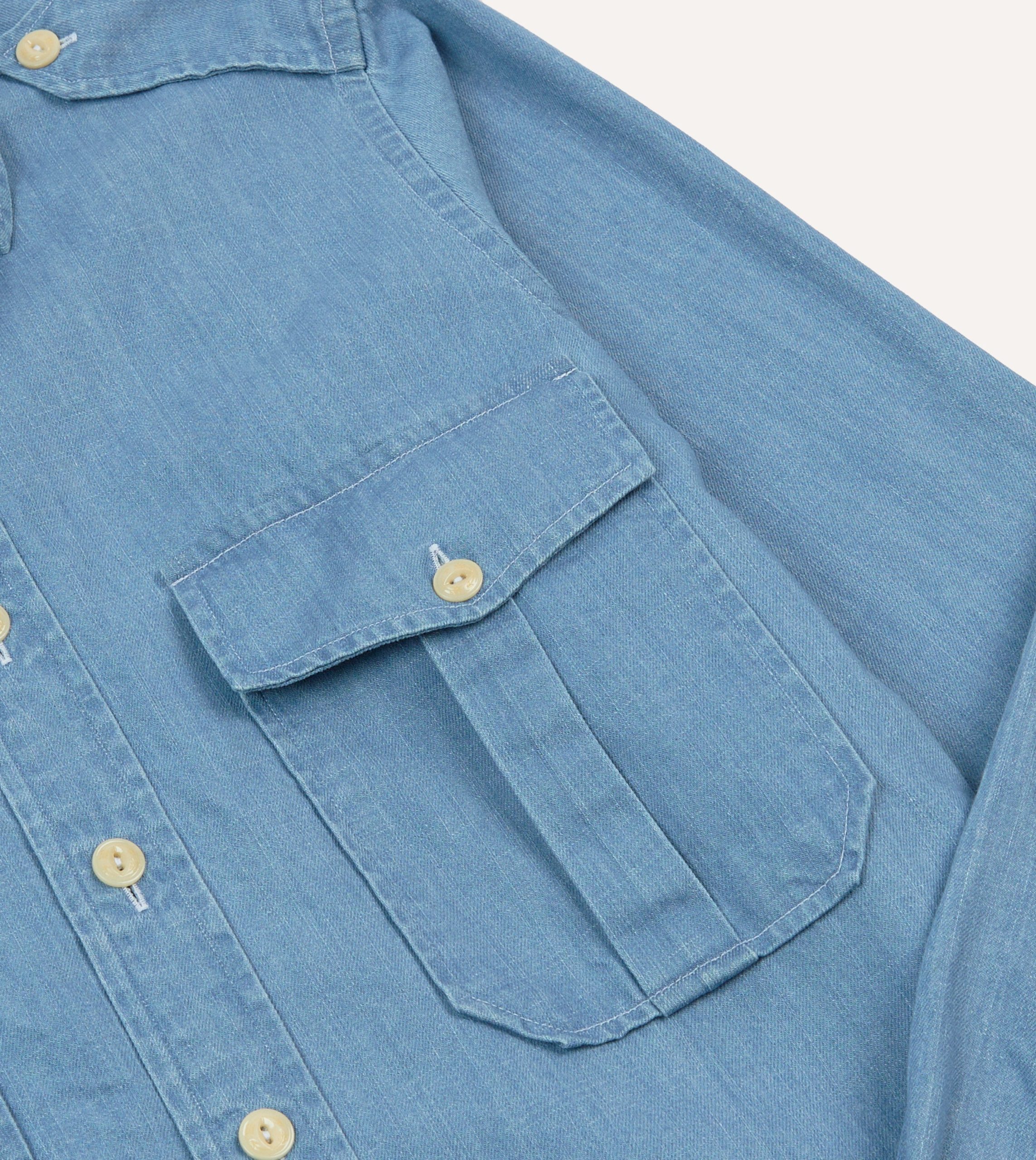 Bleach Wash Denim Military Shirt - Image 4