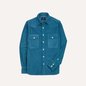 Turquoise Corduroy Two-Pocket Western Shirt
