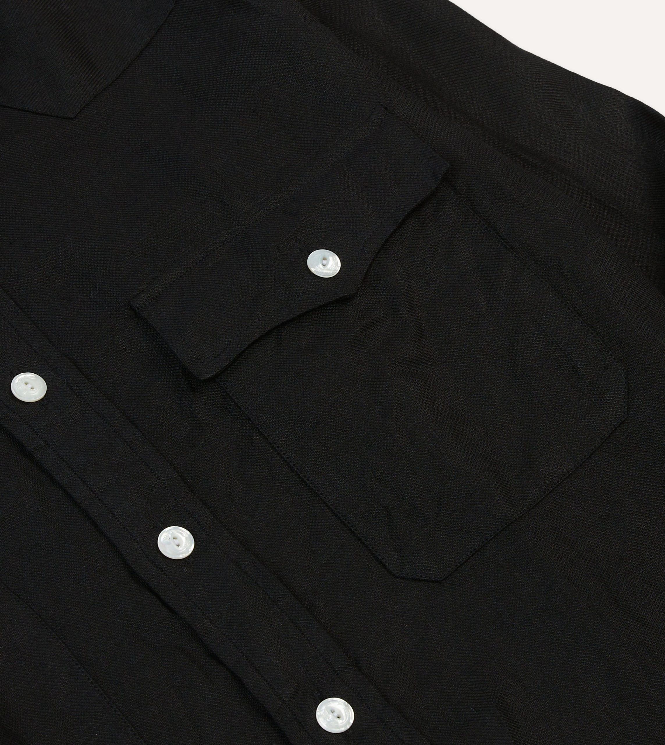 Black Linen Twill Two-Pocket Western Shirt - Image 4