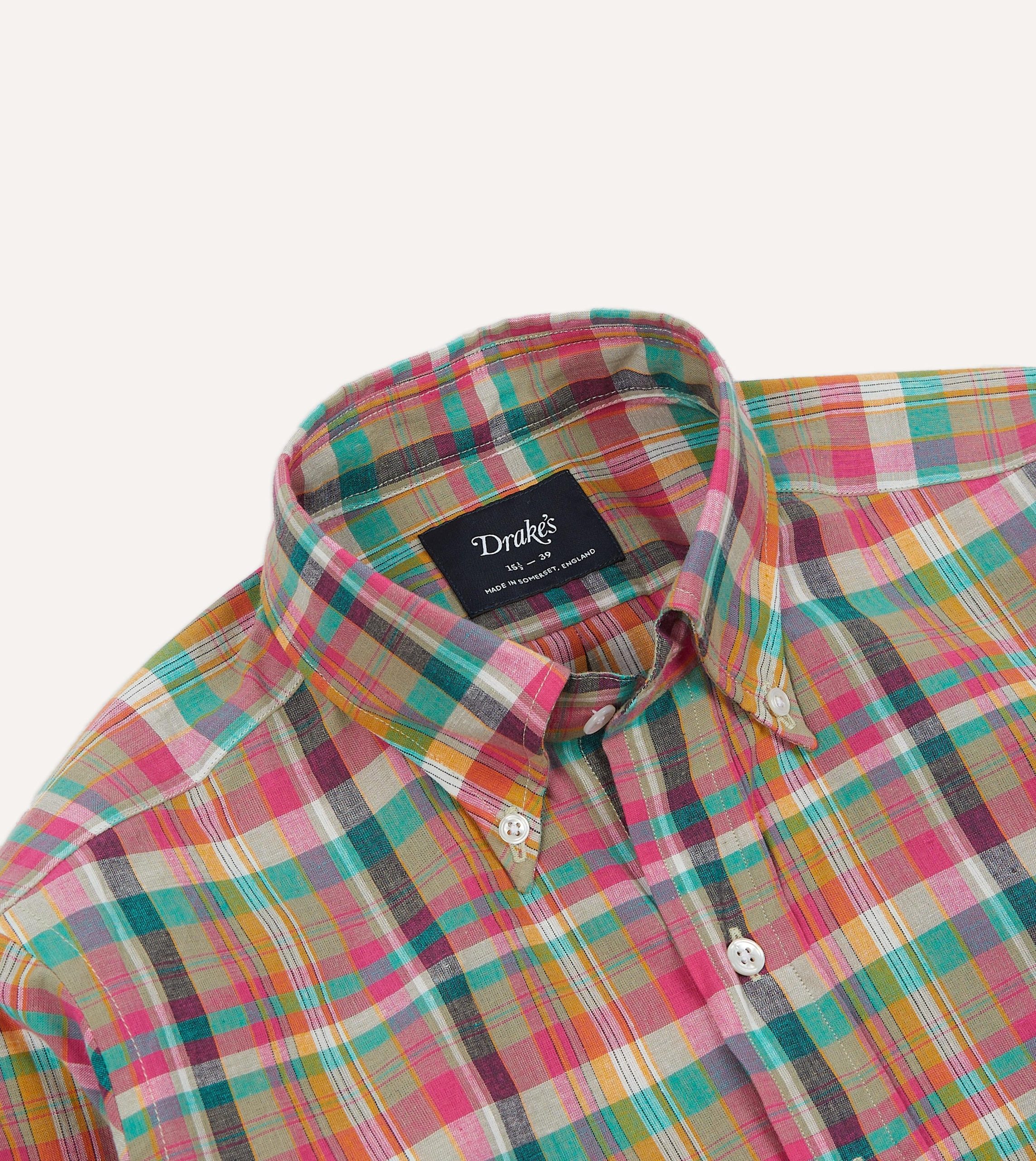 Pink and Green Madras Check Cotton Button-Down Shirt - Image 3