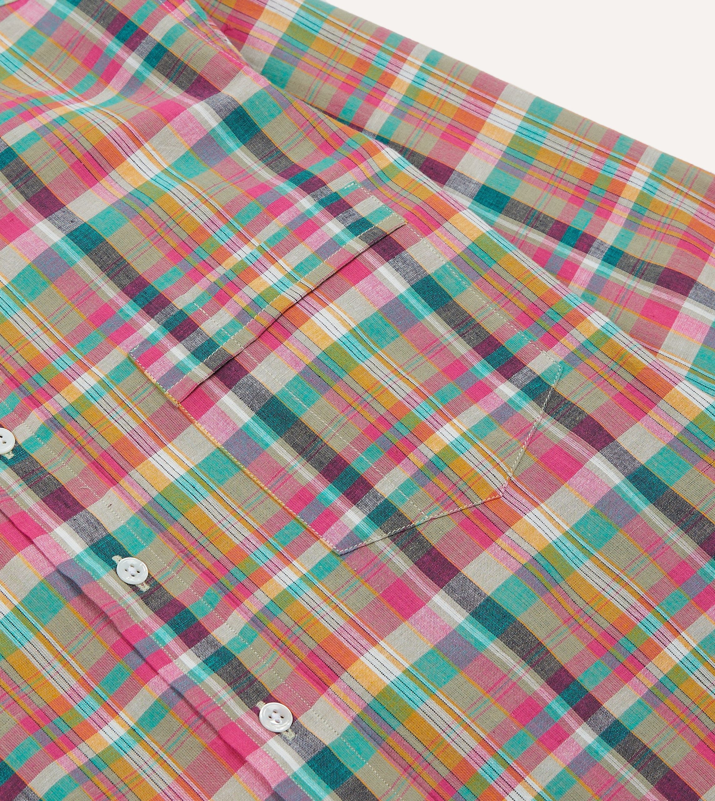 Pink and Green Madras Check Cotton Button-Down Shirt - Image 5
