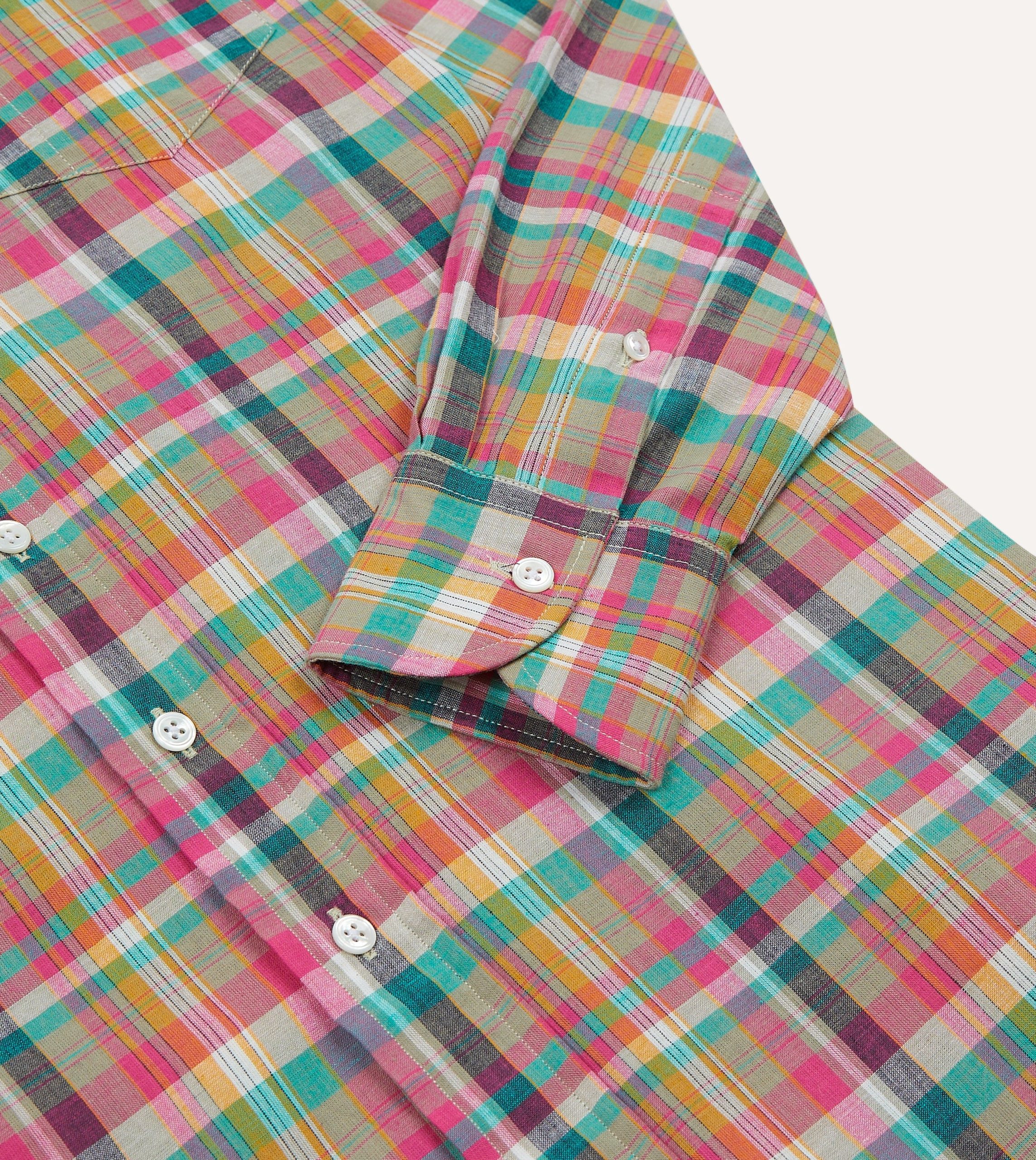 Pink and Green Madras Check Cotton Button-Down Shirt - Image 4