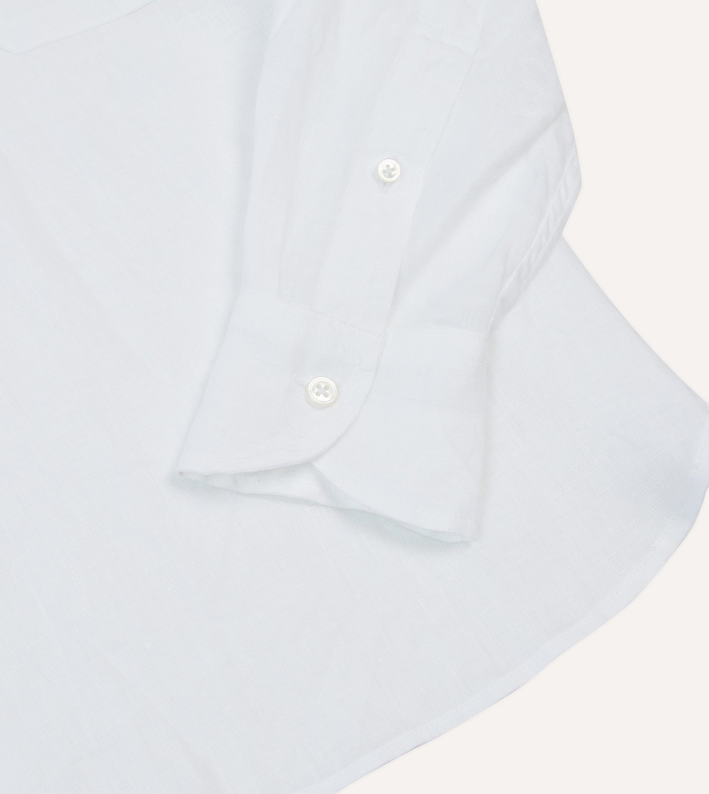 White Linen Long Point Collar Popover Shirt - Image 5