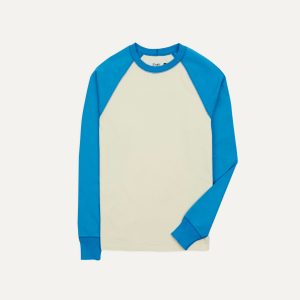 Blue and Antique White Raglan Sleeve Hiking T-Shirt