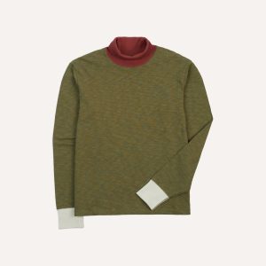 Khaki Cotton Long-Sleeve Roll Neck Hiking T-Shirt