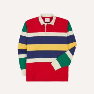 Red. Yellow and Navy Multi Stripe Cotton Rugby Shirt