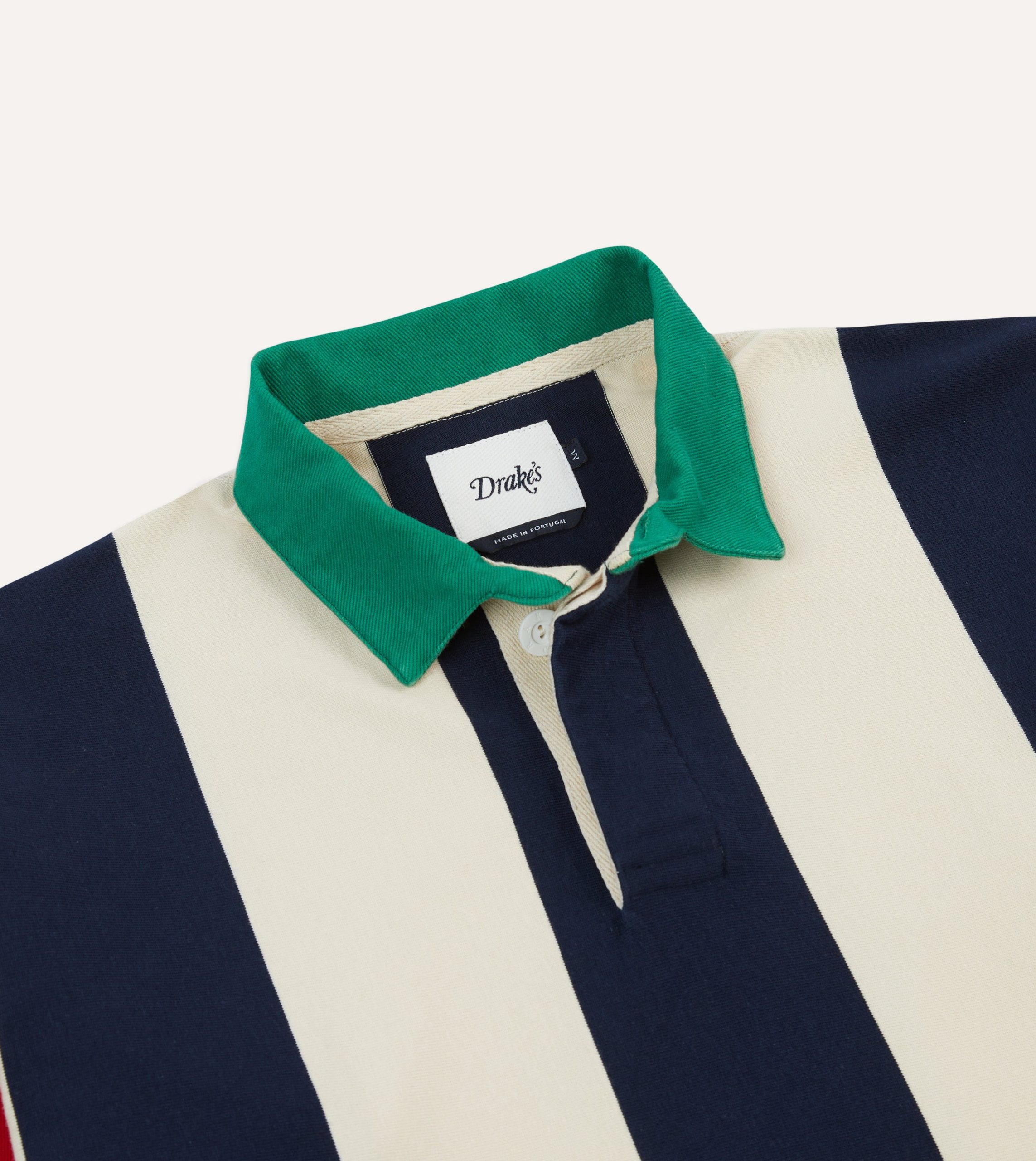 Navy. Red and Ecru Vertical Block Stripe Cotton Rugby Shirt - Image 3