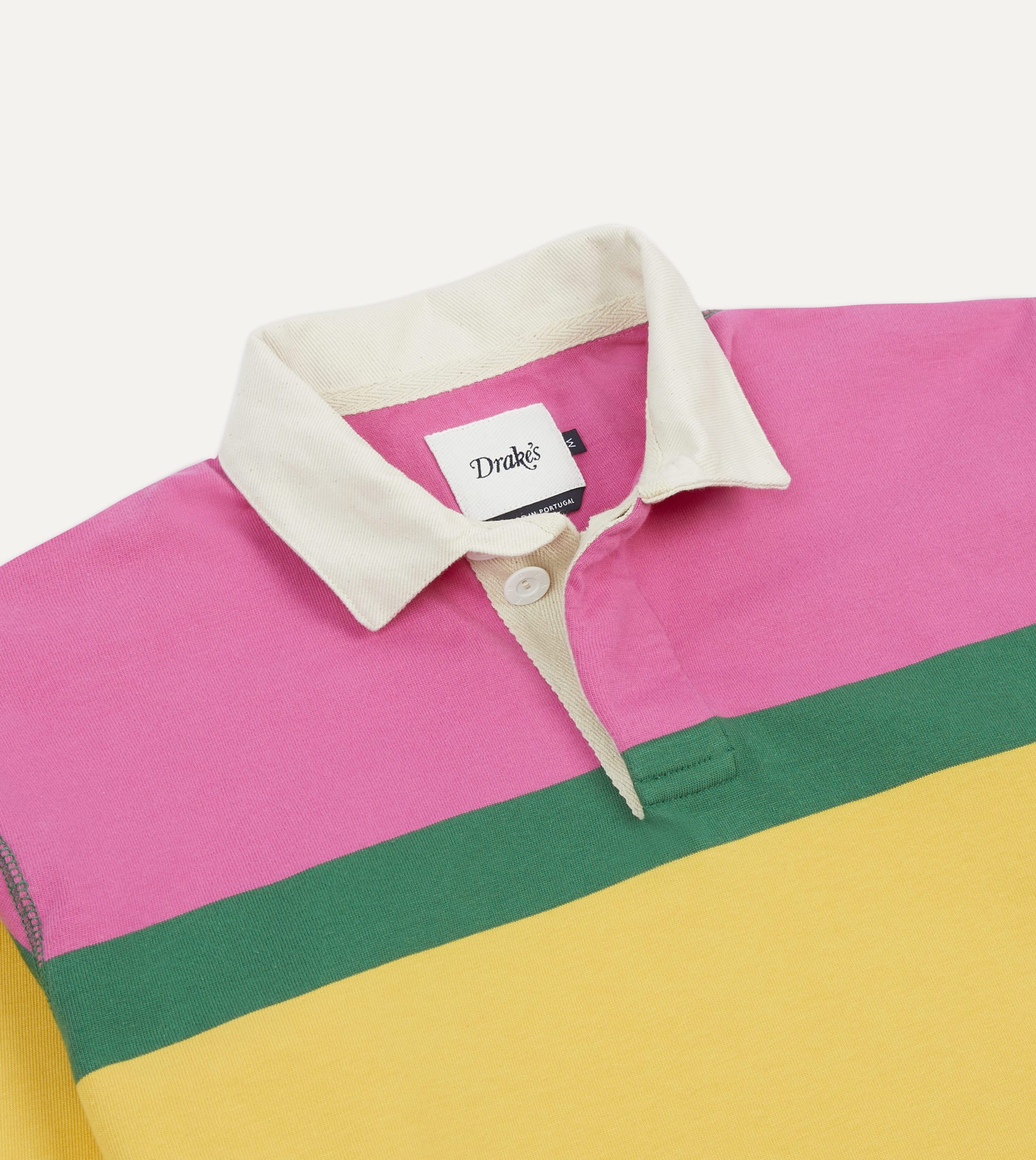 Pink. Green. Yellow and Navy Multi Stripe Cotton Rugby Shirt - Image 3