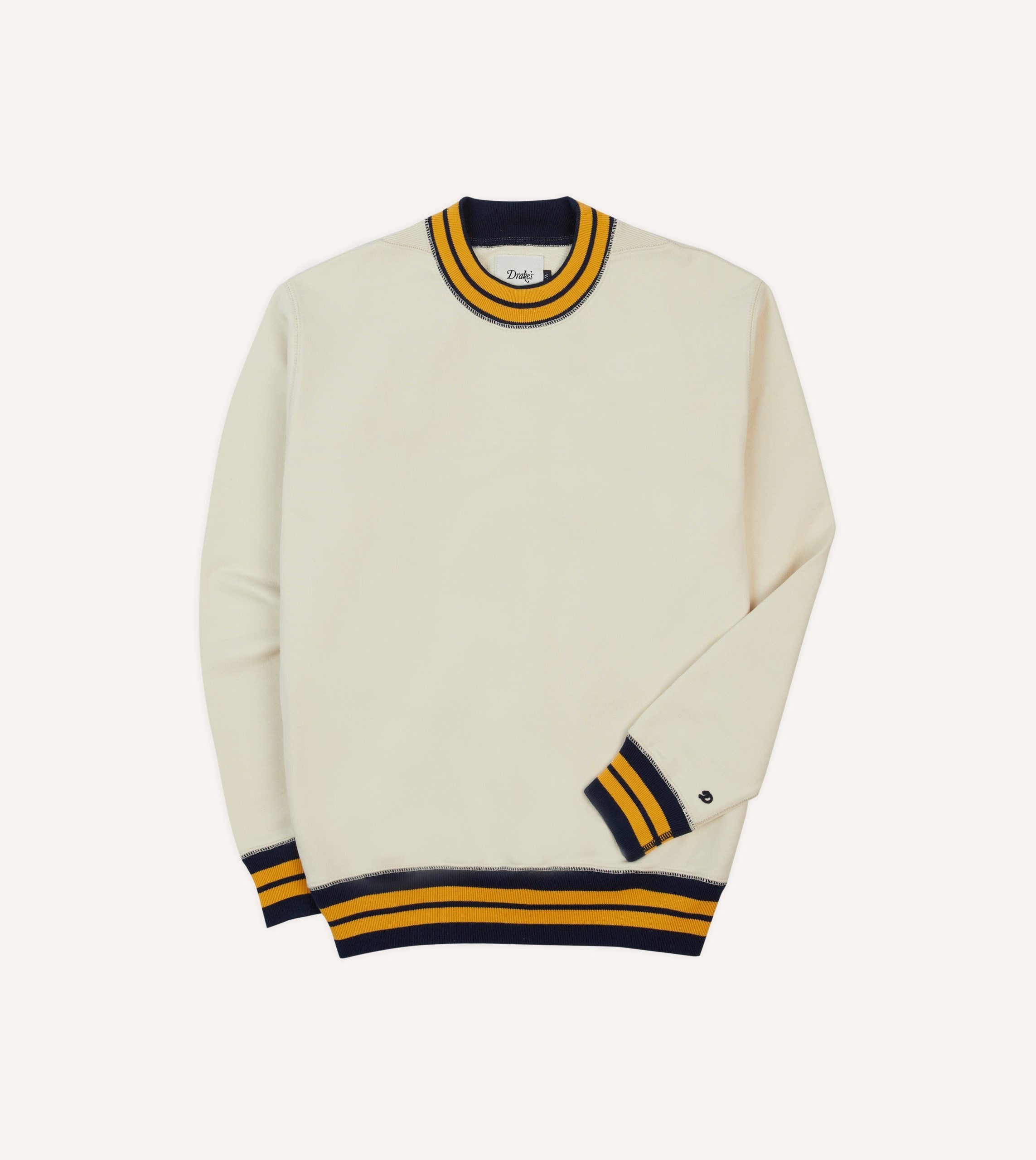 Ecru. Navy and Yellow Striped Rib Cotton Jersey Sweatshirt