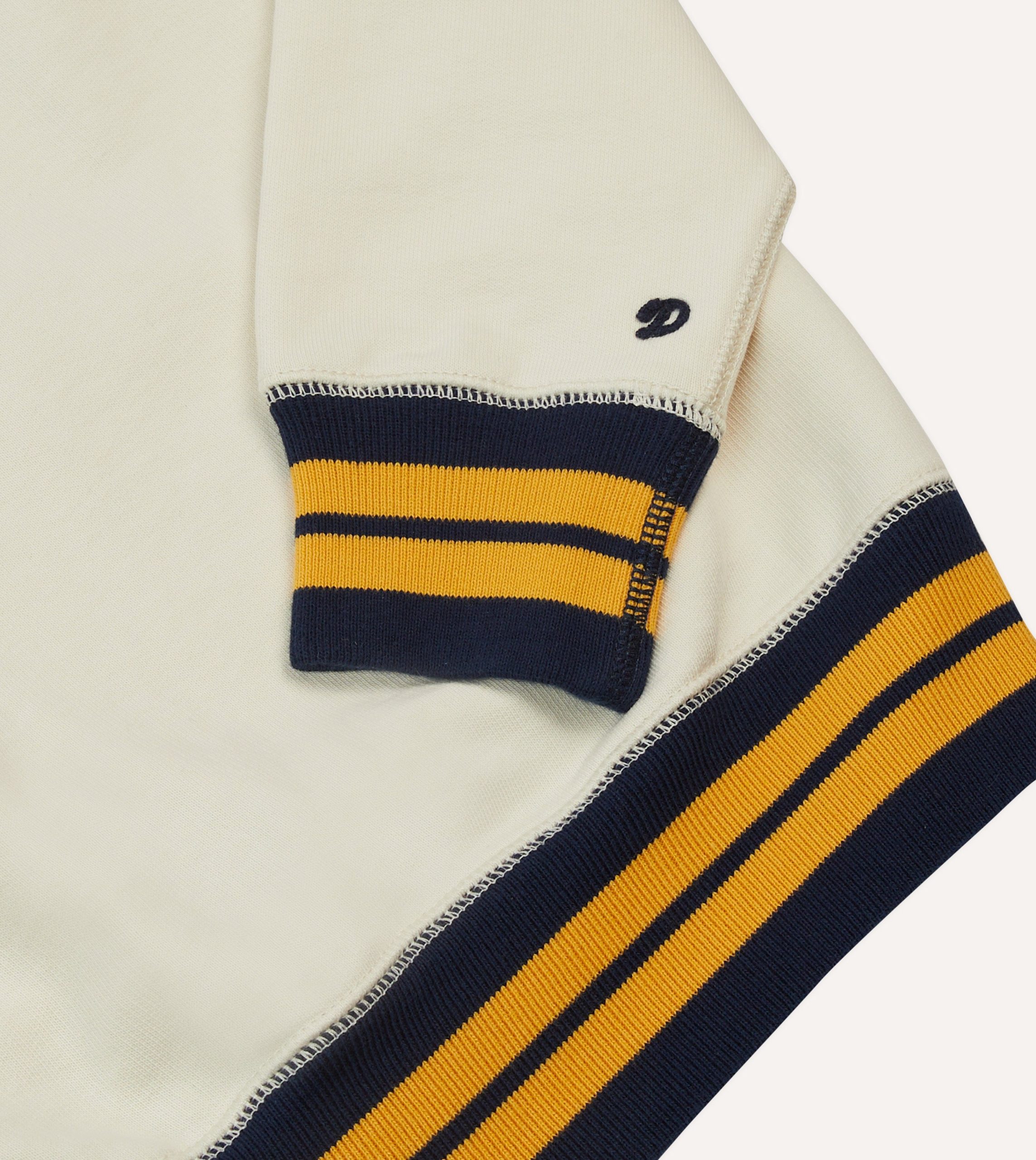 Ecru. Navy and Yellow Striped Rib Cotton Jersey Sweatshirt - Image 4