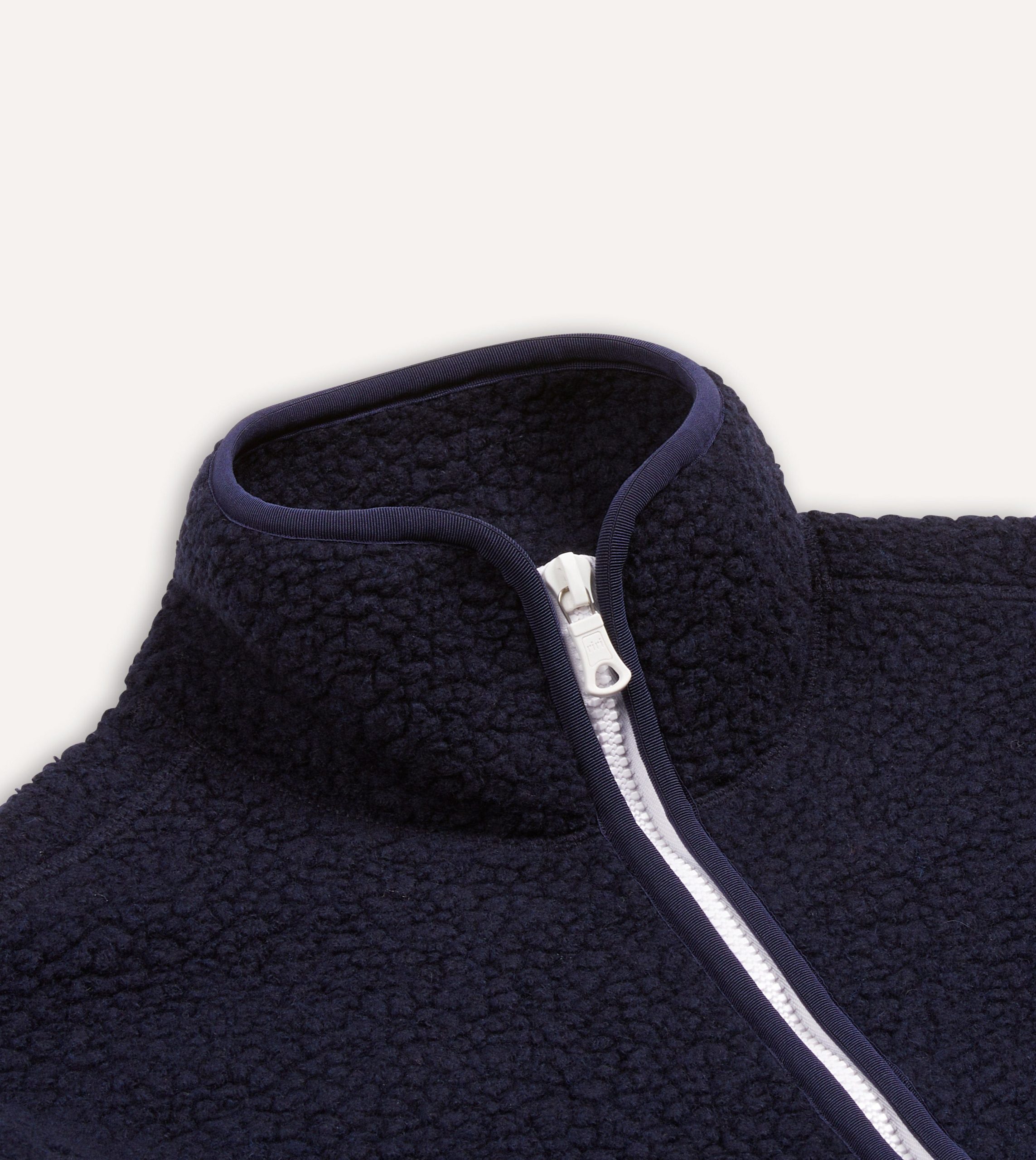 Navy Boucle Wool Zip Fleece Jacket - Image 5