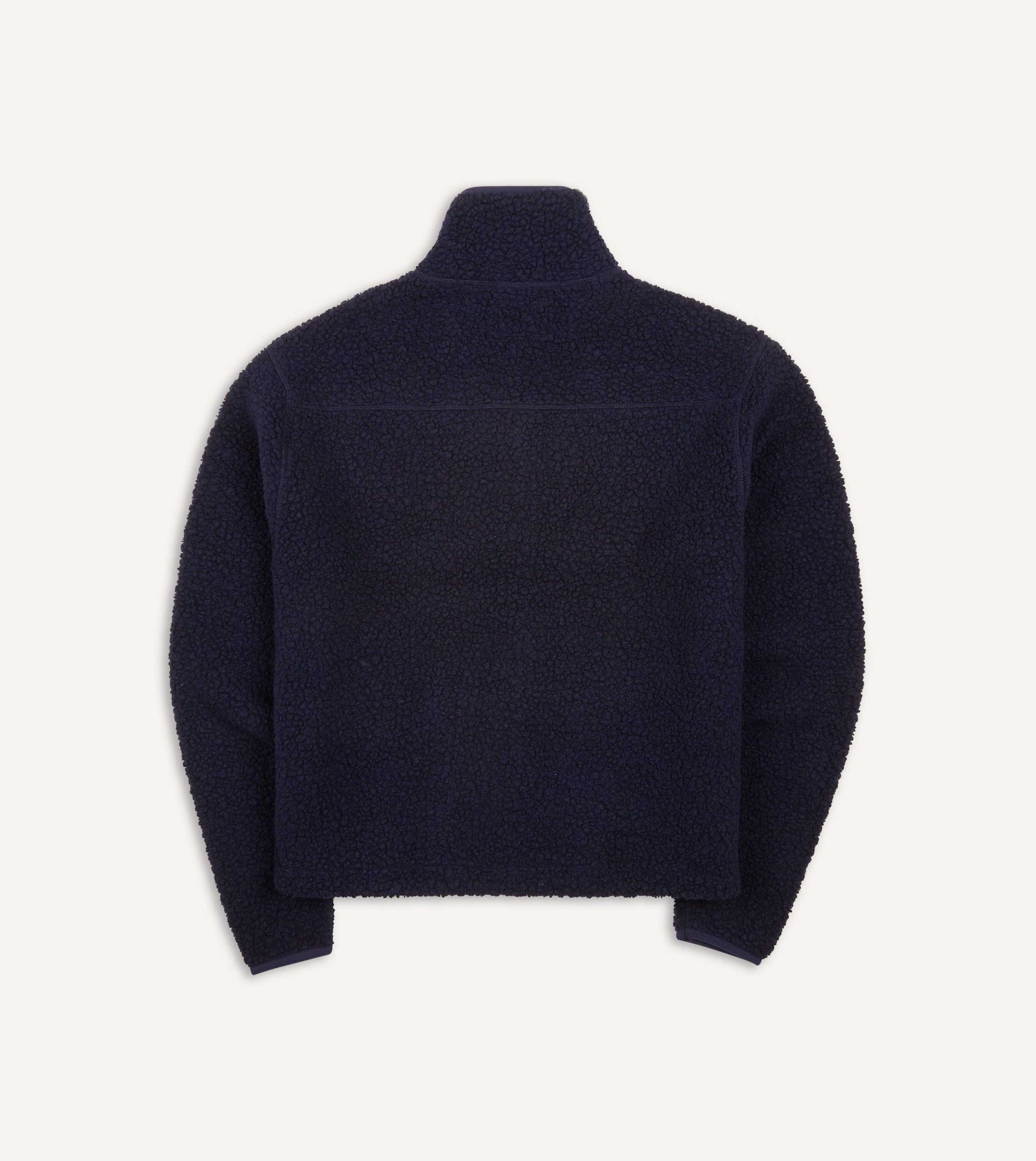 Navy Boucle Wool Zip Fleece Jacket - Image 7
