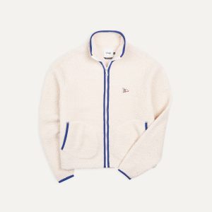 Ecru Boucle Wool Zip Fleece Jacket