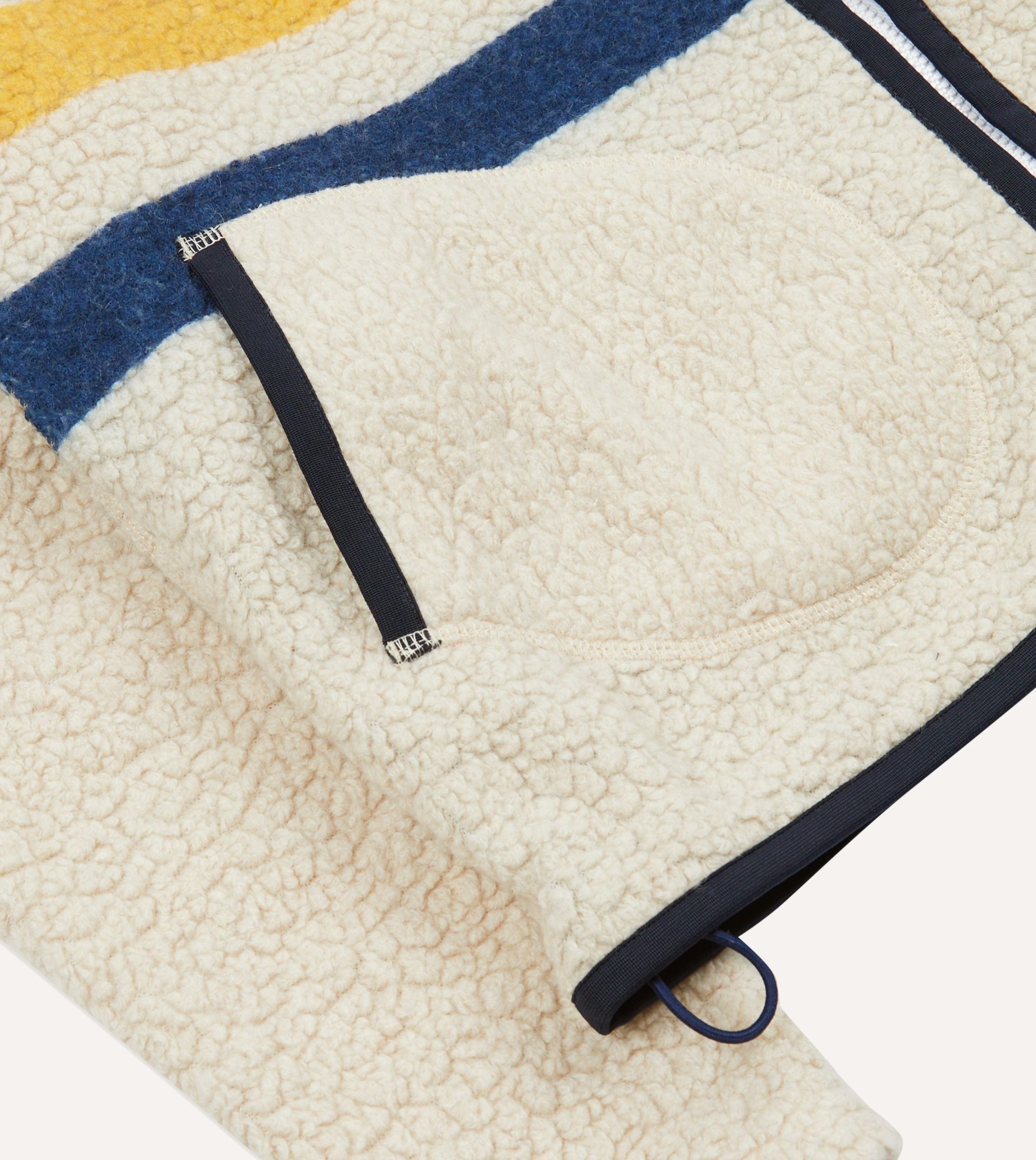 Ecru Stripe Boucle Wool Zip Fleece Jacket - Image 5