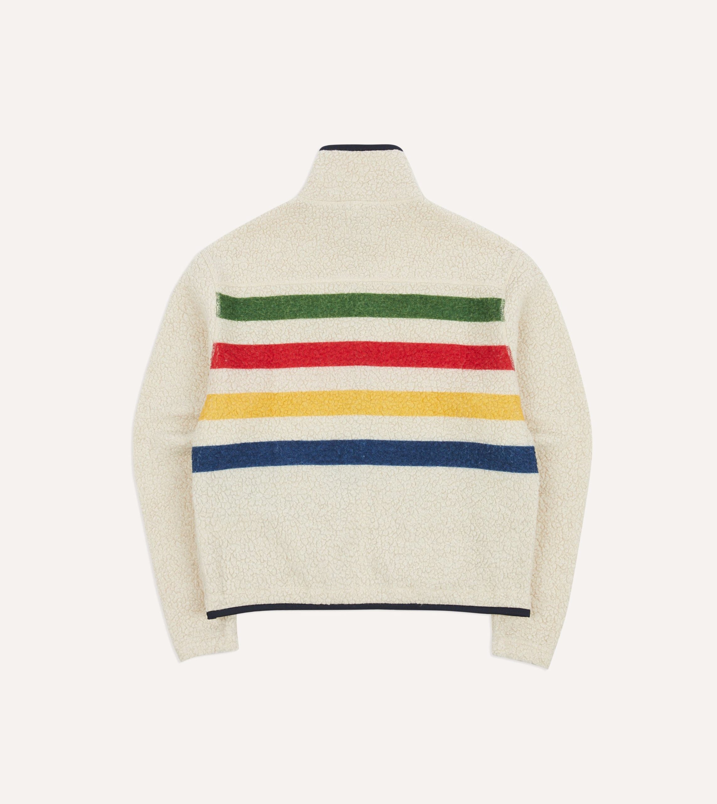 Ecru Stripe Boucle Wool Zip Fleece Jacket - Image 6