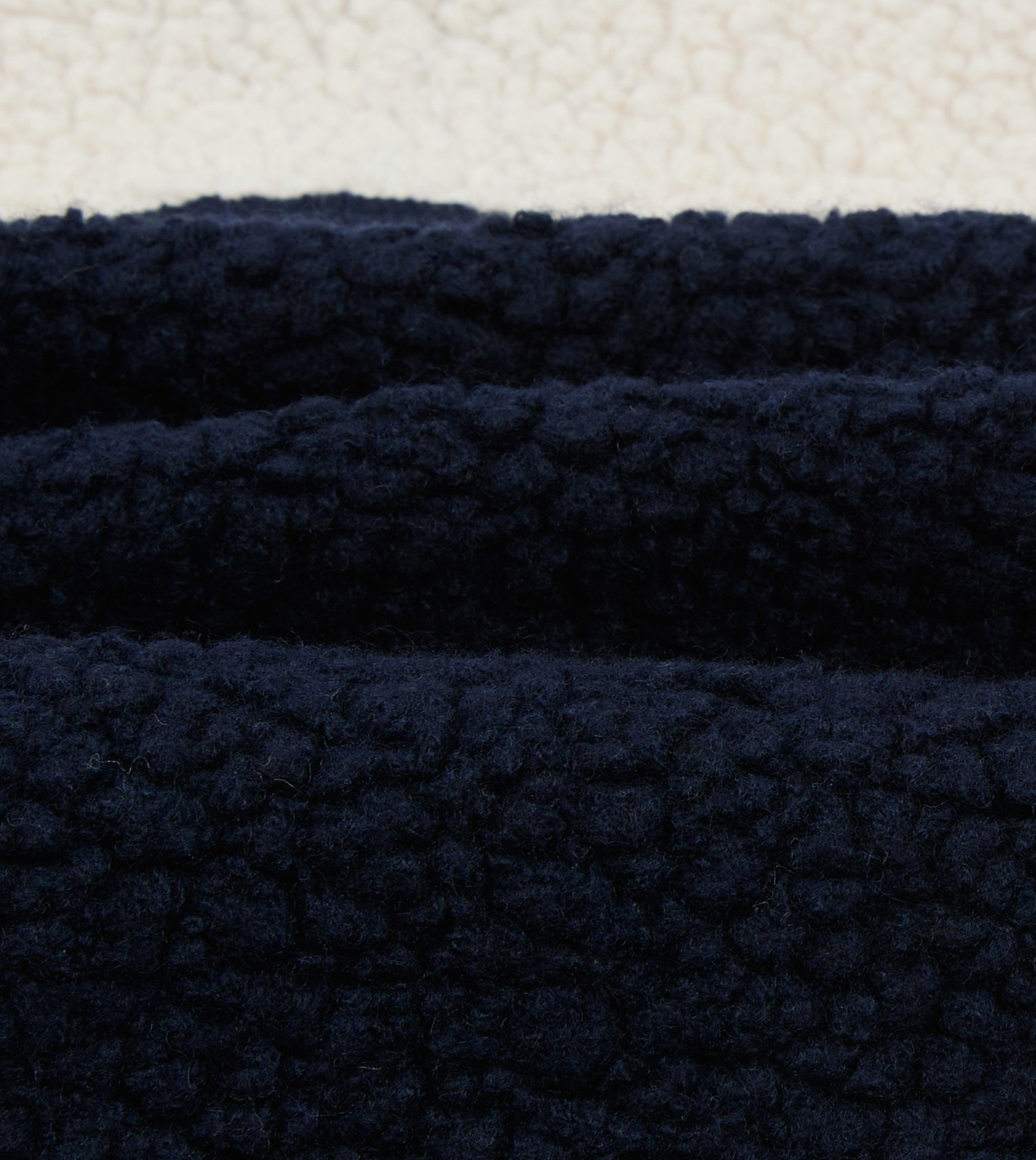 Navy. Ecru and Khaki Boucle Wool Half-Zip Fleece Jacket - Image 2