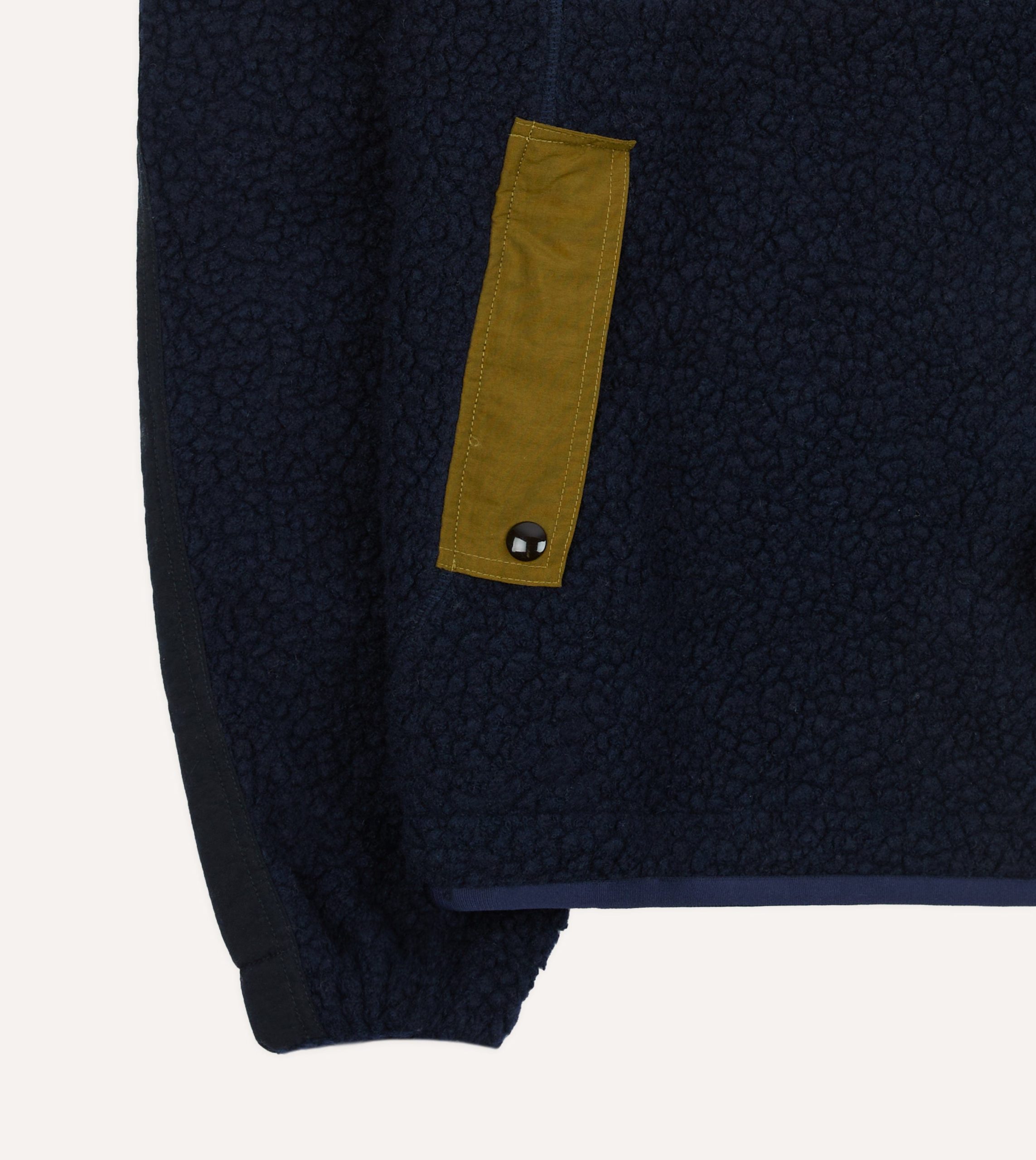 Navy. Ecru and Khaki Boucle Wool Half-Zip Fleece Jacket - Image 6