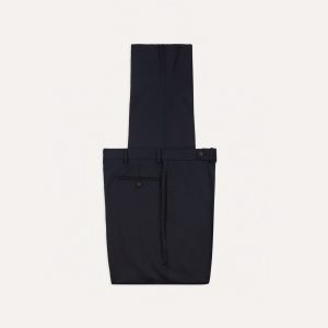 Navy Wool Flannel Flat Front Trousers