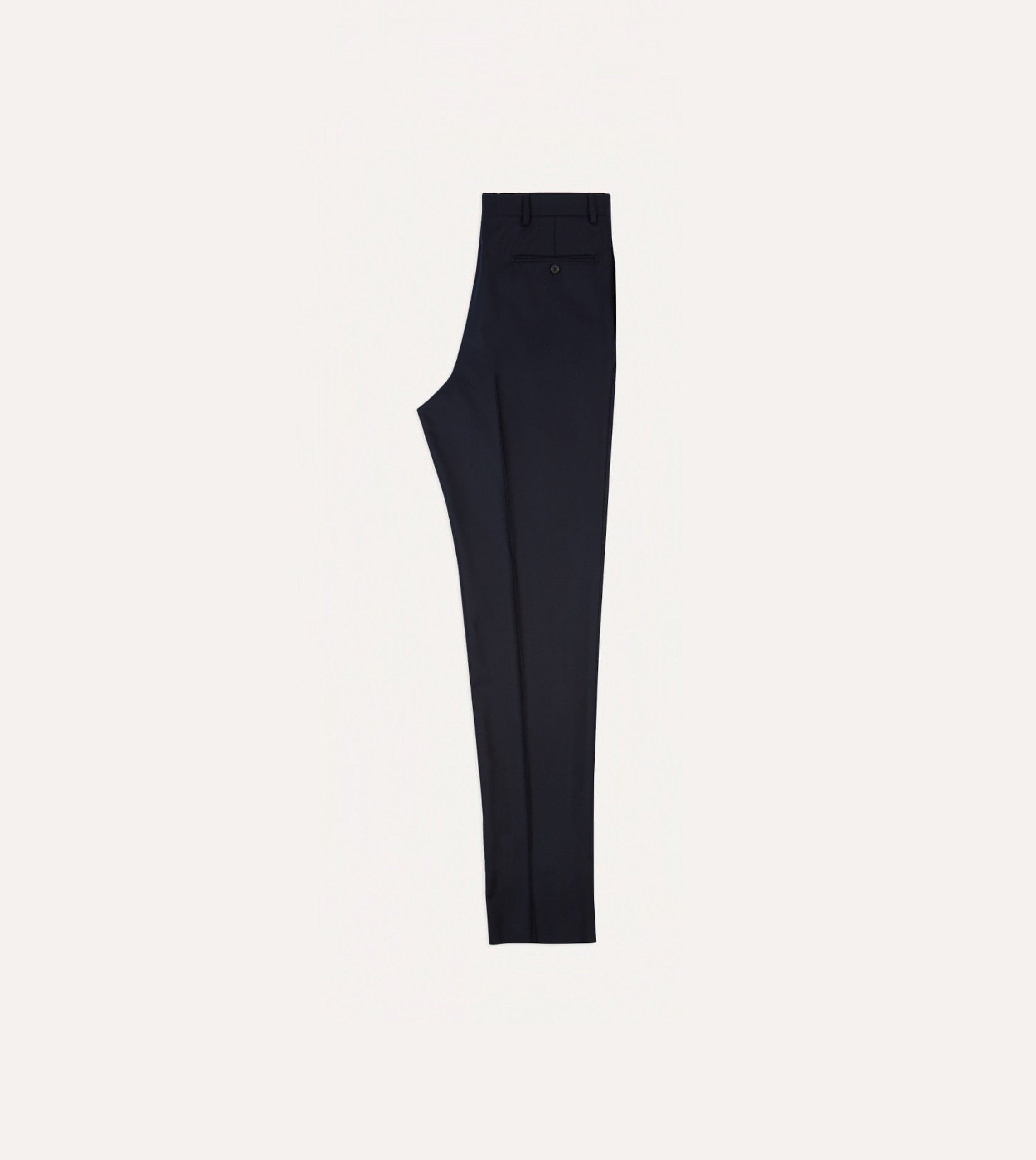 Navy Wool Flannel Flat Front Trousers - Image 6