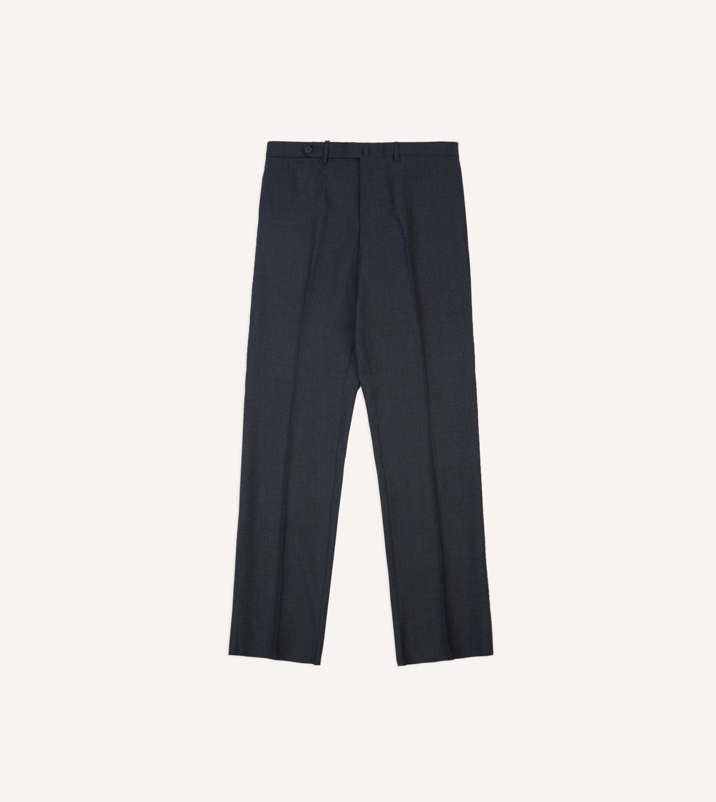 Charcoal Tropical Wool Flat Front Trouser - Image 3
