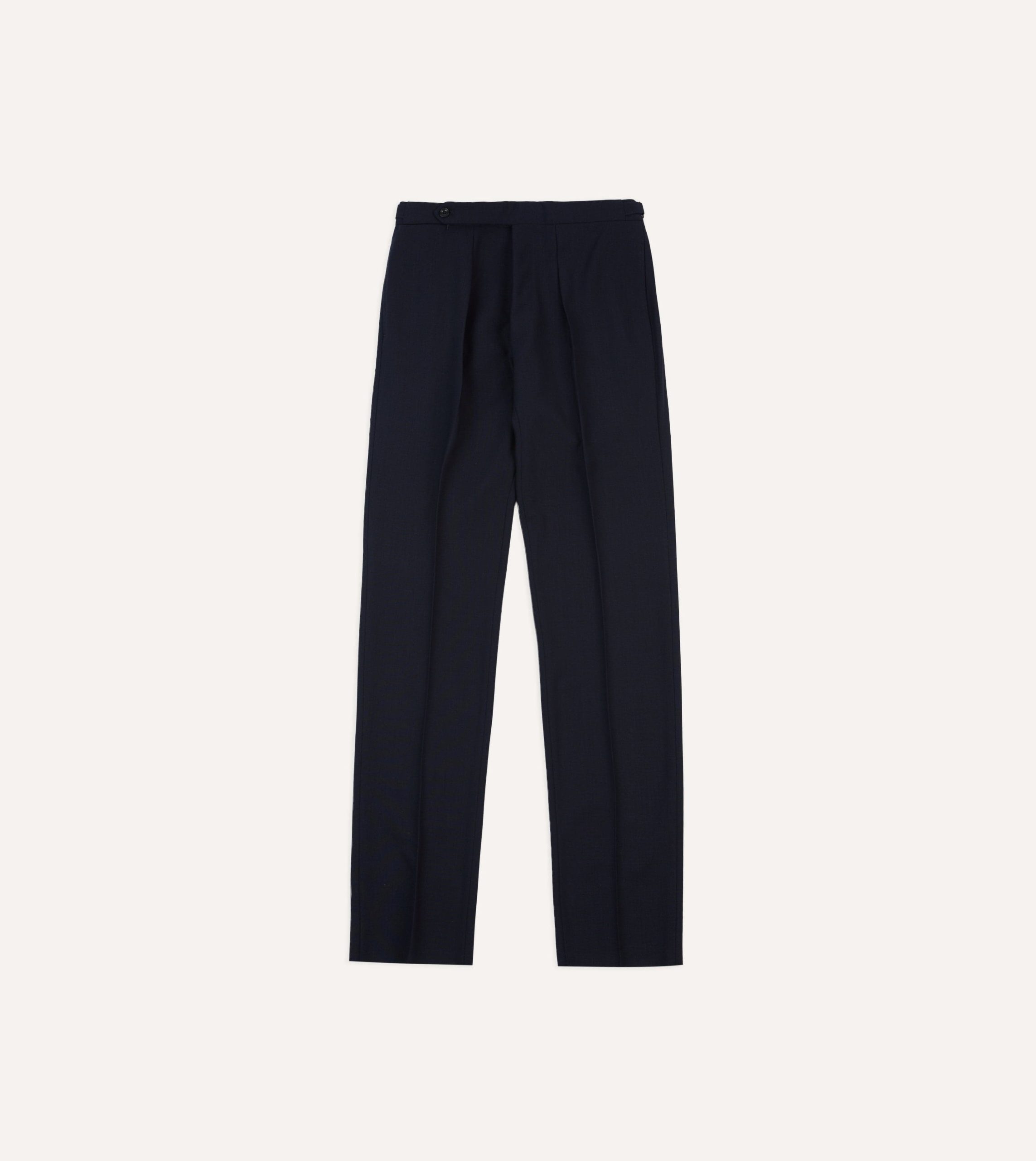Navy Tropical Wool Single Pleat Trouser - Image 3