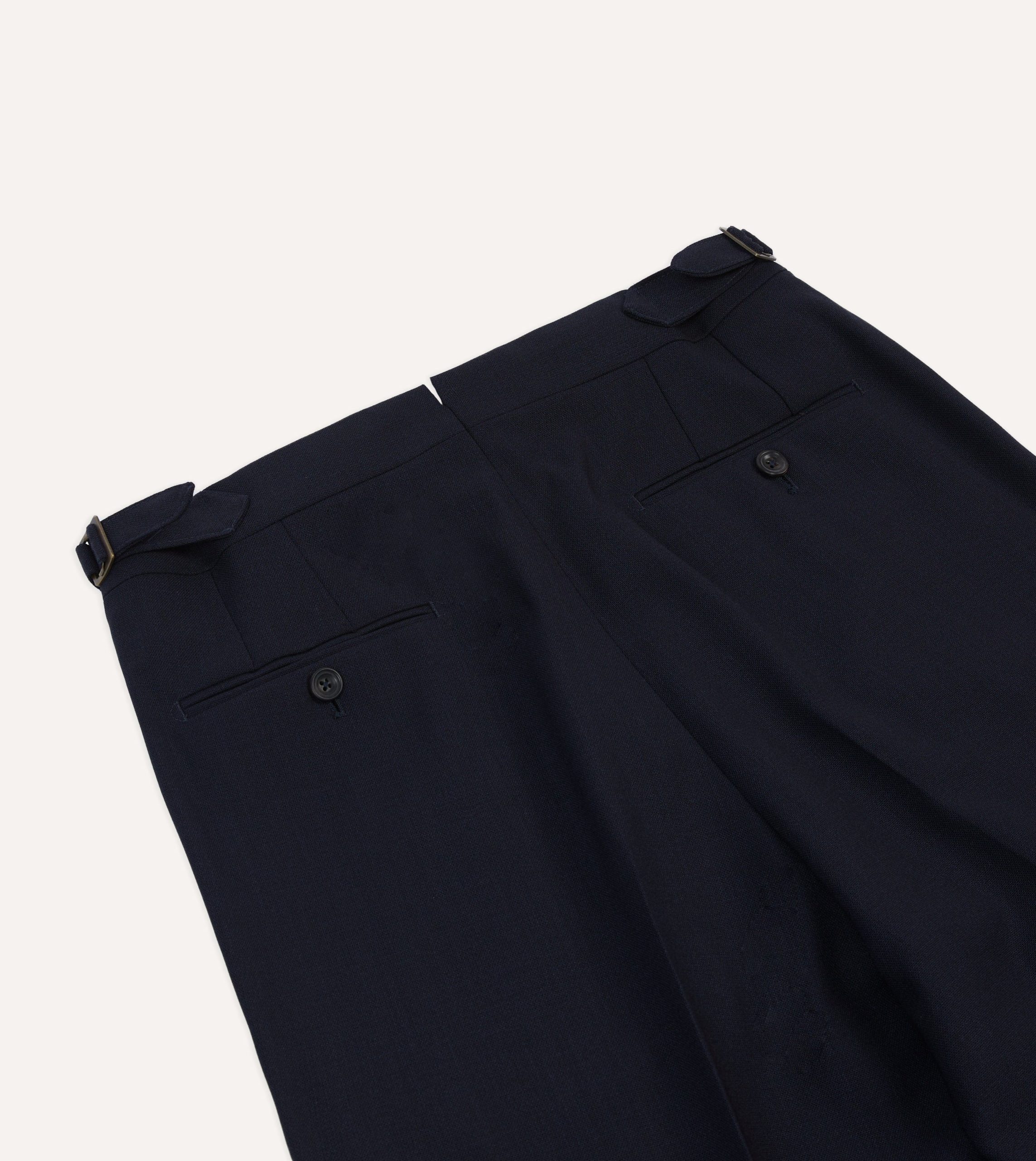 Navy Tropical Wool Single Pleat Trouser - Image 5