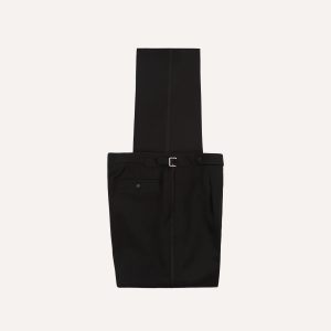 Black Barathea Wool Single Pleat Dinner Trousers