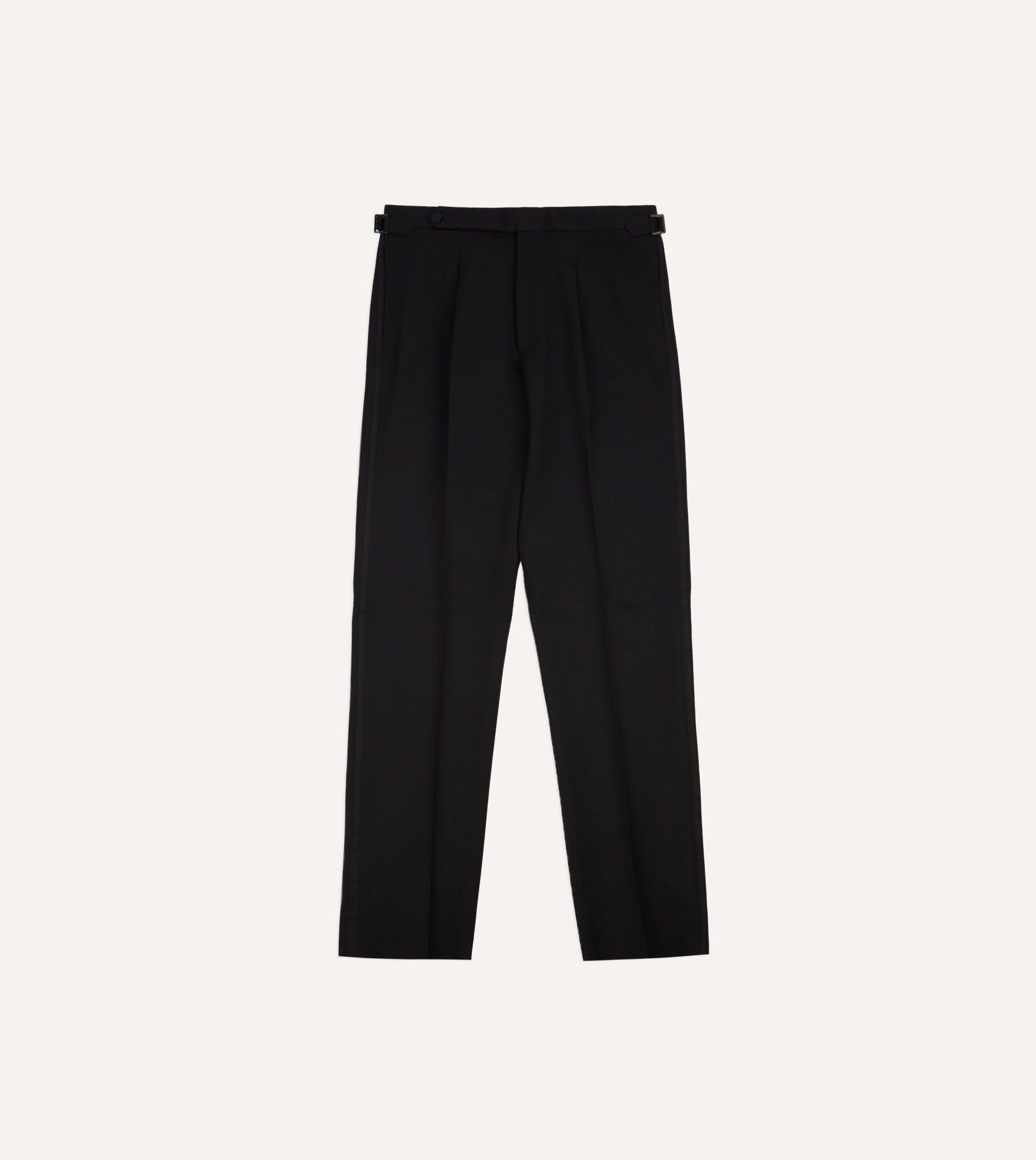 Black Barathea Wool Single Pleat Dinner Trousers - Image 3