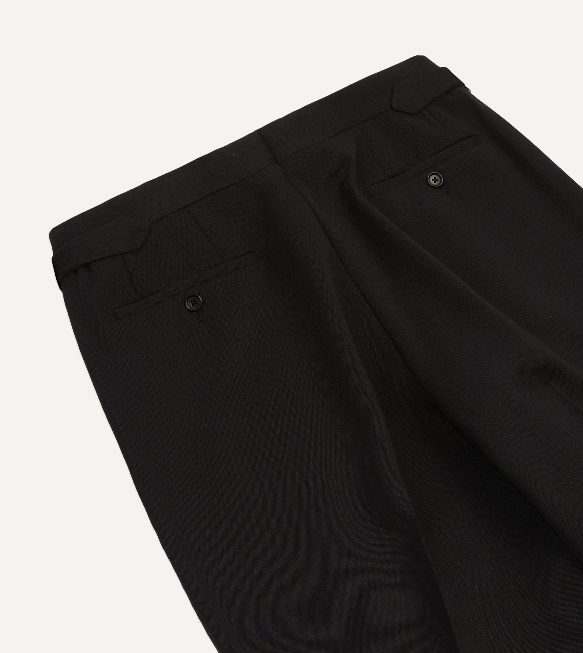 Black Barathea Wool Single Pleat Dinner Trousers - Image 5