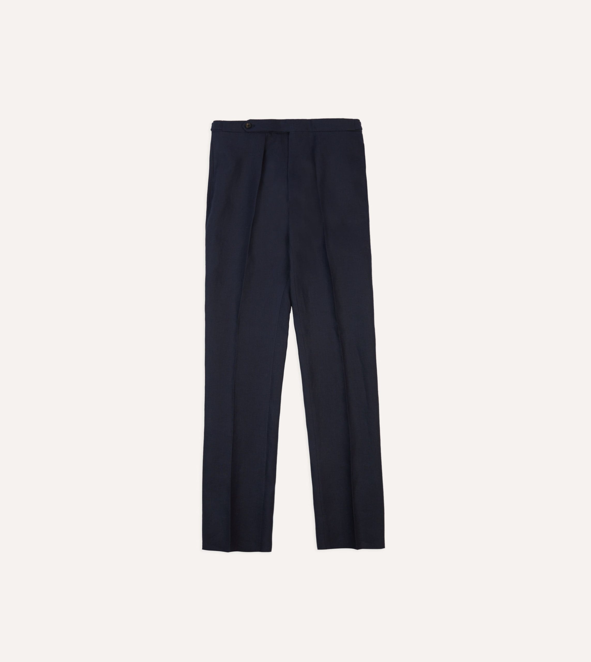 Navy Irish Linen Single Pleat Trouser - Image 3
