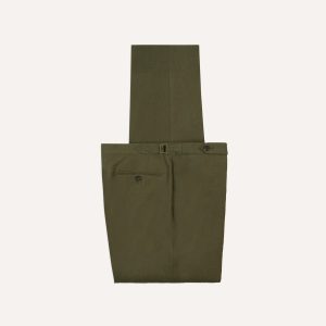 Olive Irish Linen Single Pleat Trouser