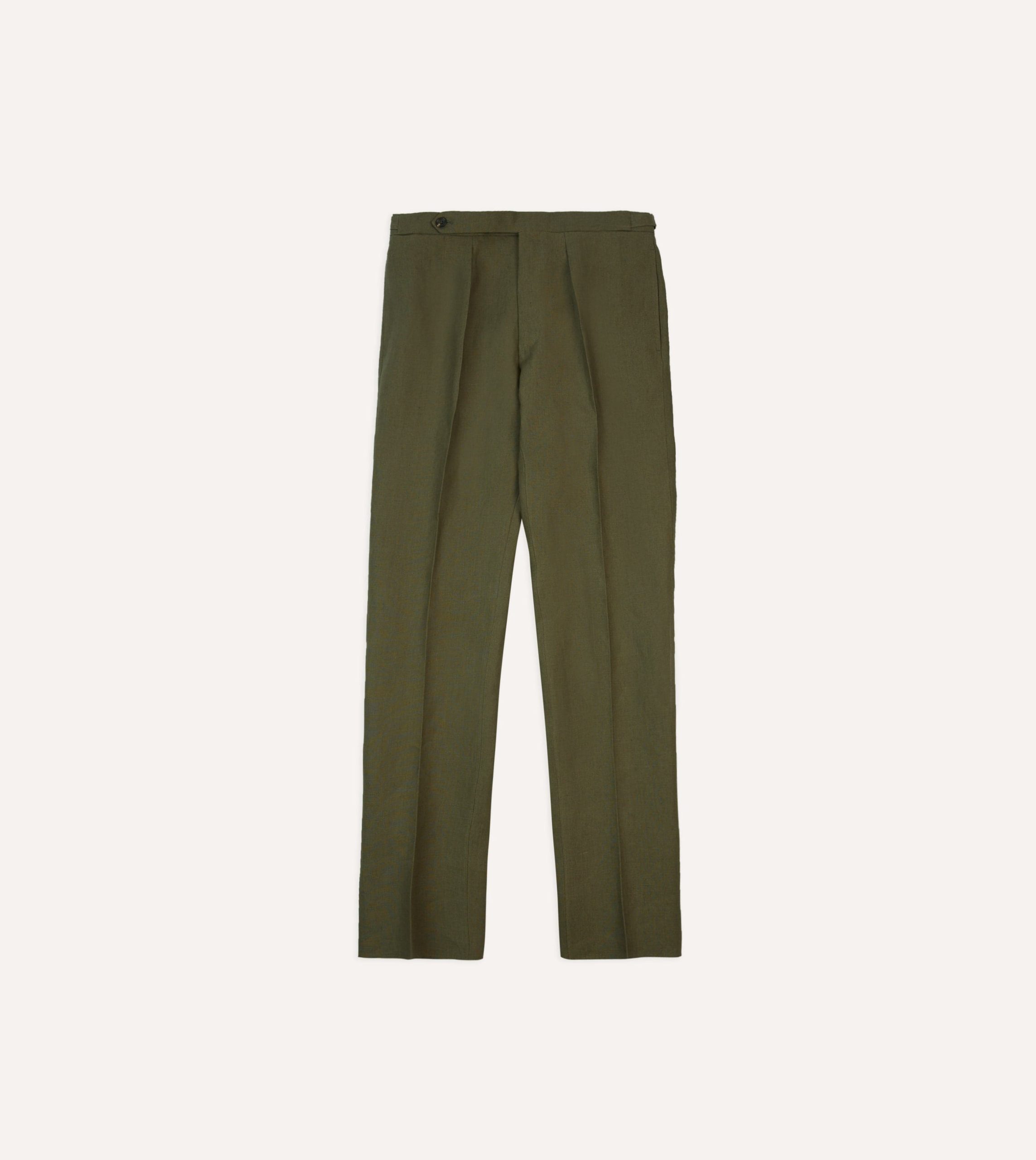 Olive Irish Linen Single Pleat Trouser - Image 3