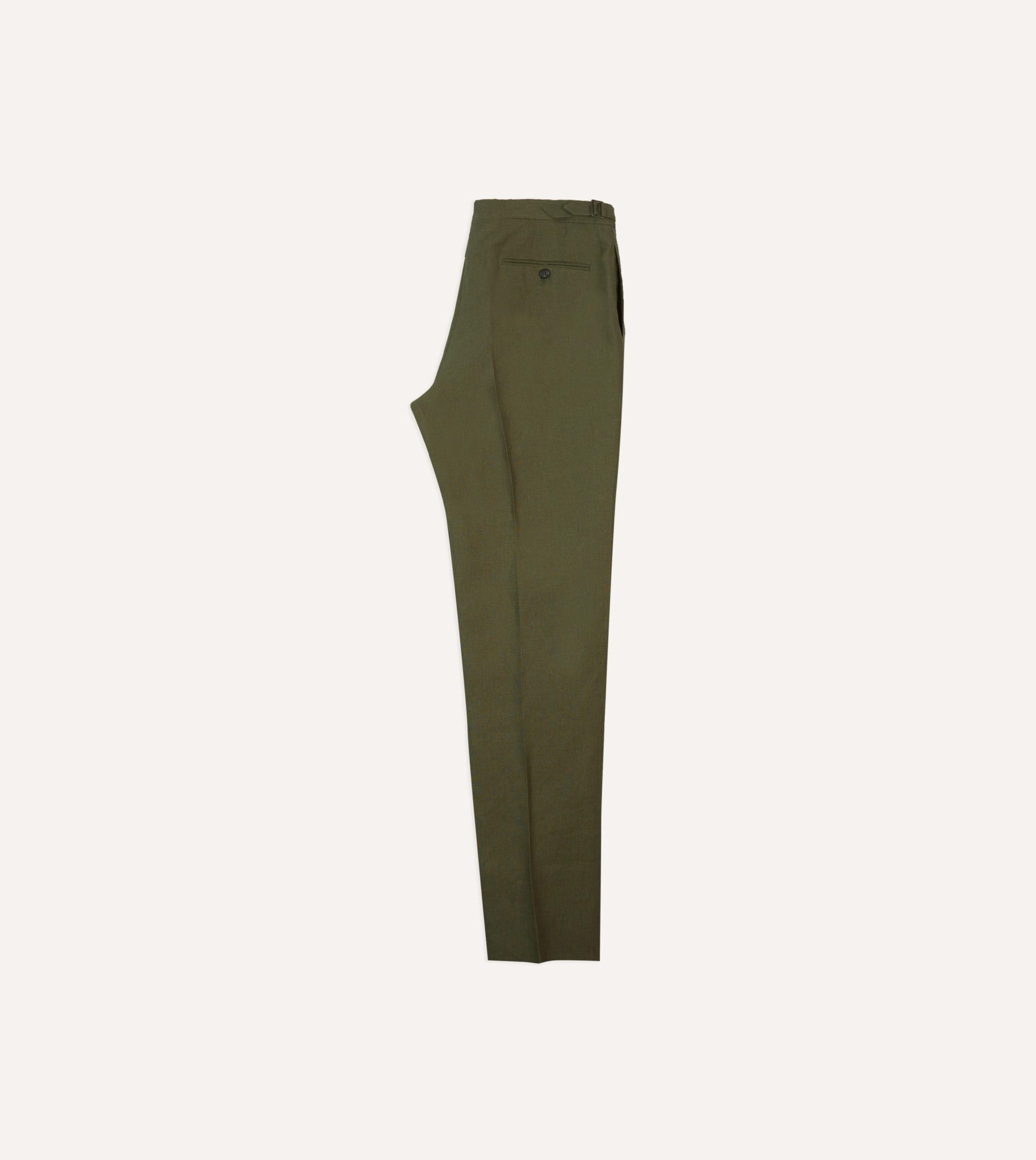 Olive Irish Linen Single Pleat Trouser - Image 6