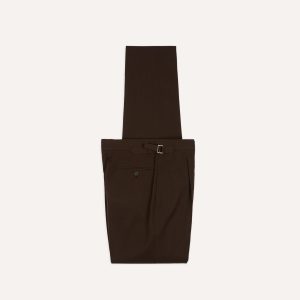 Brown Wool-Cotton Single Pleat Trouser
