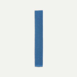 Light Blue Knitted Silk Solid Colour Tie